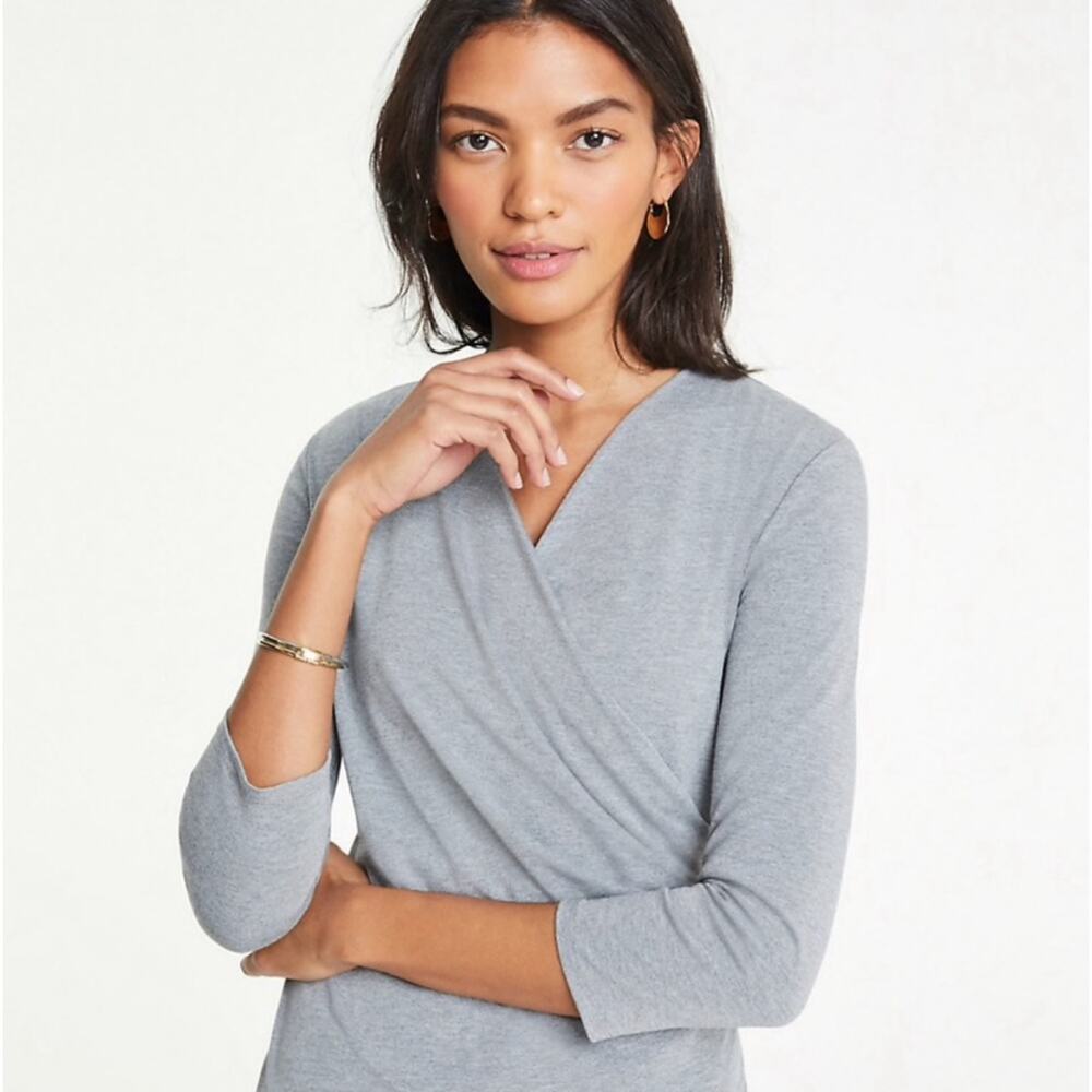 Ann Taylor gray faux wrap 3/4 sleeve top 493841